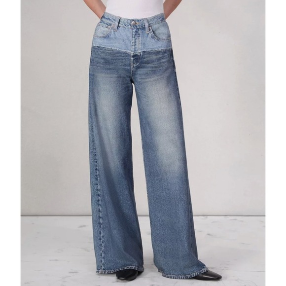 rag & bone Pants - RAG & BONE Miramar Sofie Wide-Leg Pant Two-Tone Sweatpant Jeans Antonia Wash